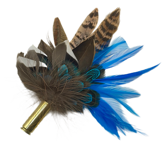Bright Blue & Natural Feather Hat Pin (CFP275)