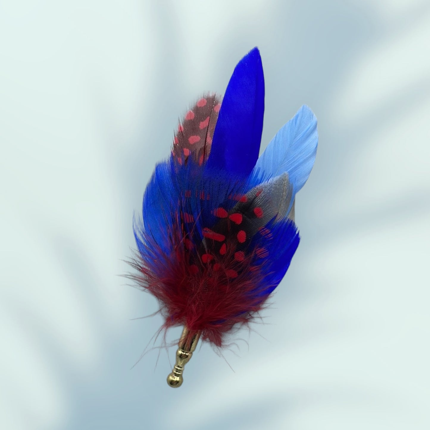 Red & Royal Blue Feather Lapel Pin set in a Gold Clasp (CFLP100)
