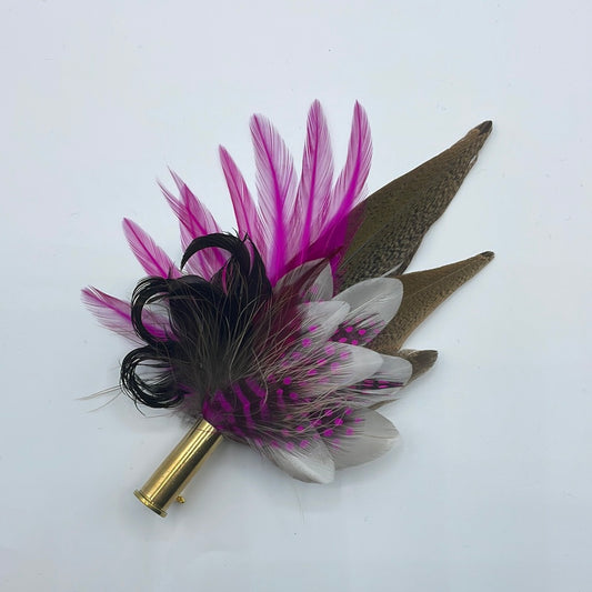 Cerise, Black & Natural Feather Hat Pin (CFP460)