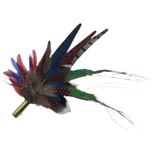 Red, Blue & Natural Feather Hat Pin (CFP370)