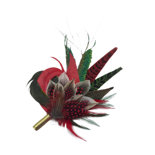 Red, Peacock & Green Feather Hat Pin (CFP410)