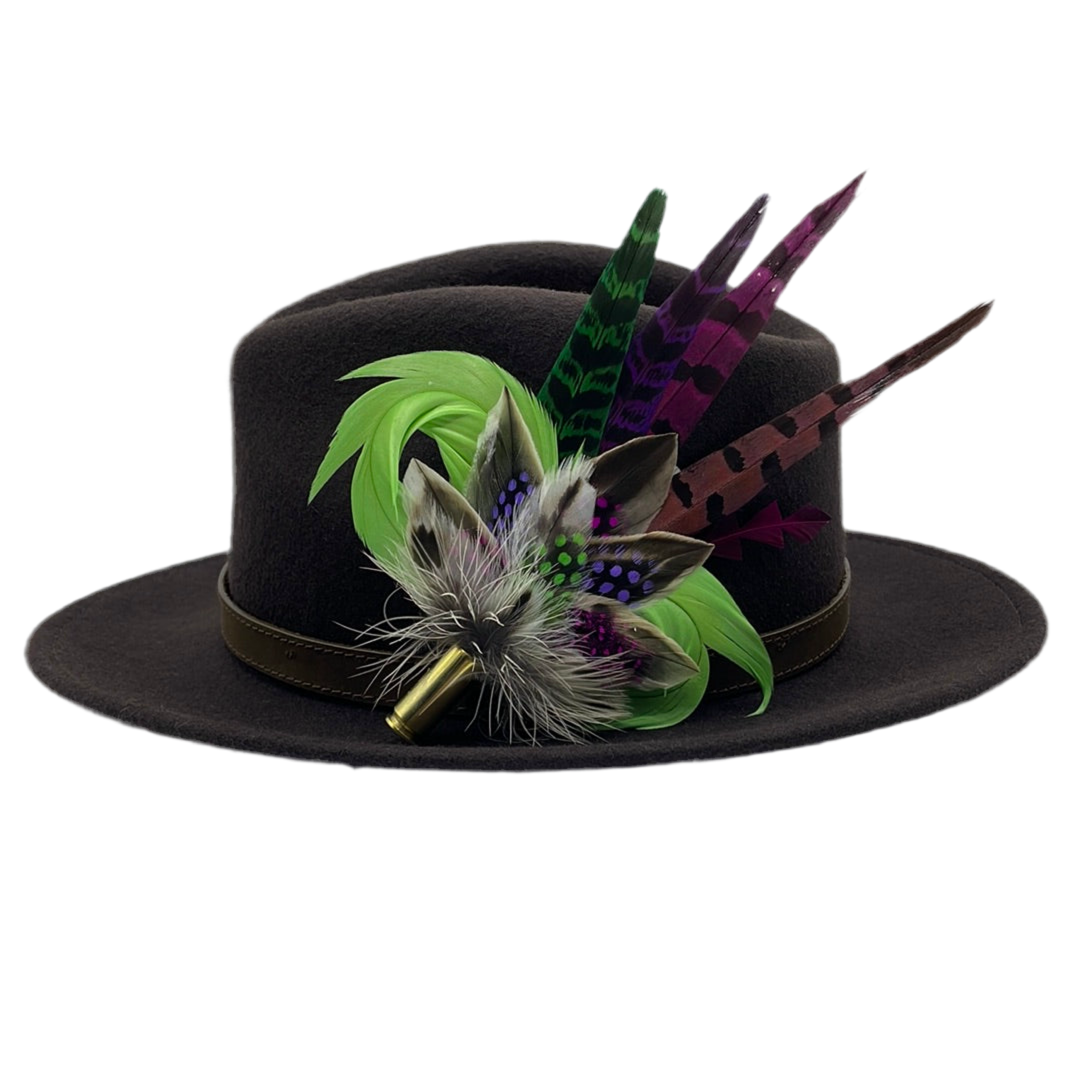 Lime. Purple, Cerise & Natural Feather hat Pin (CFP167)