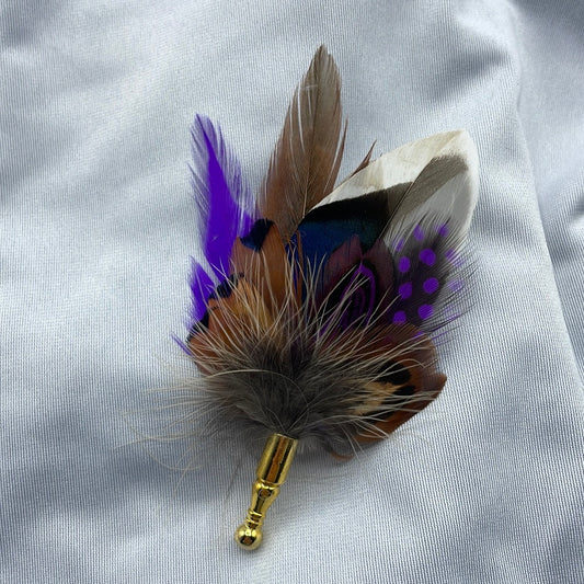Purple & Natural Feather Lapel Pin (CFLP088)