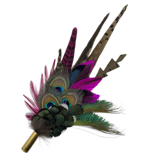 Teal, Cerise Pink & Natural Feather Hat Pin (CFP788)