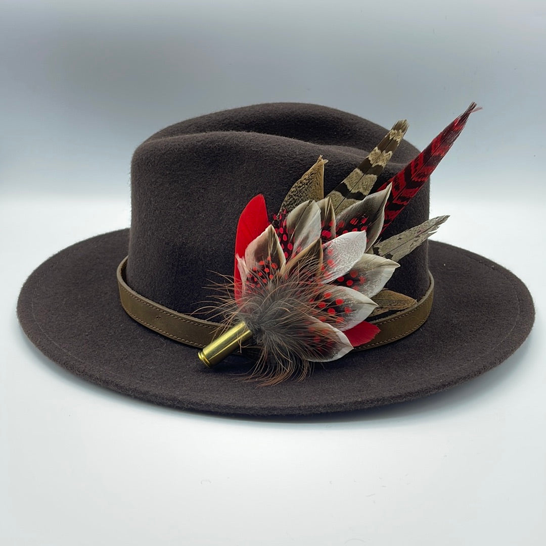 Red & Natural Feather Hat Pin (CFP456)