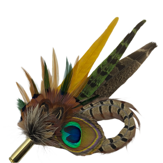 Peacock, Mustard & Natural Feather Hat Pin (CFP337)