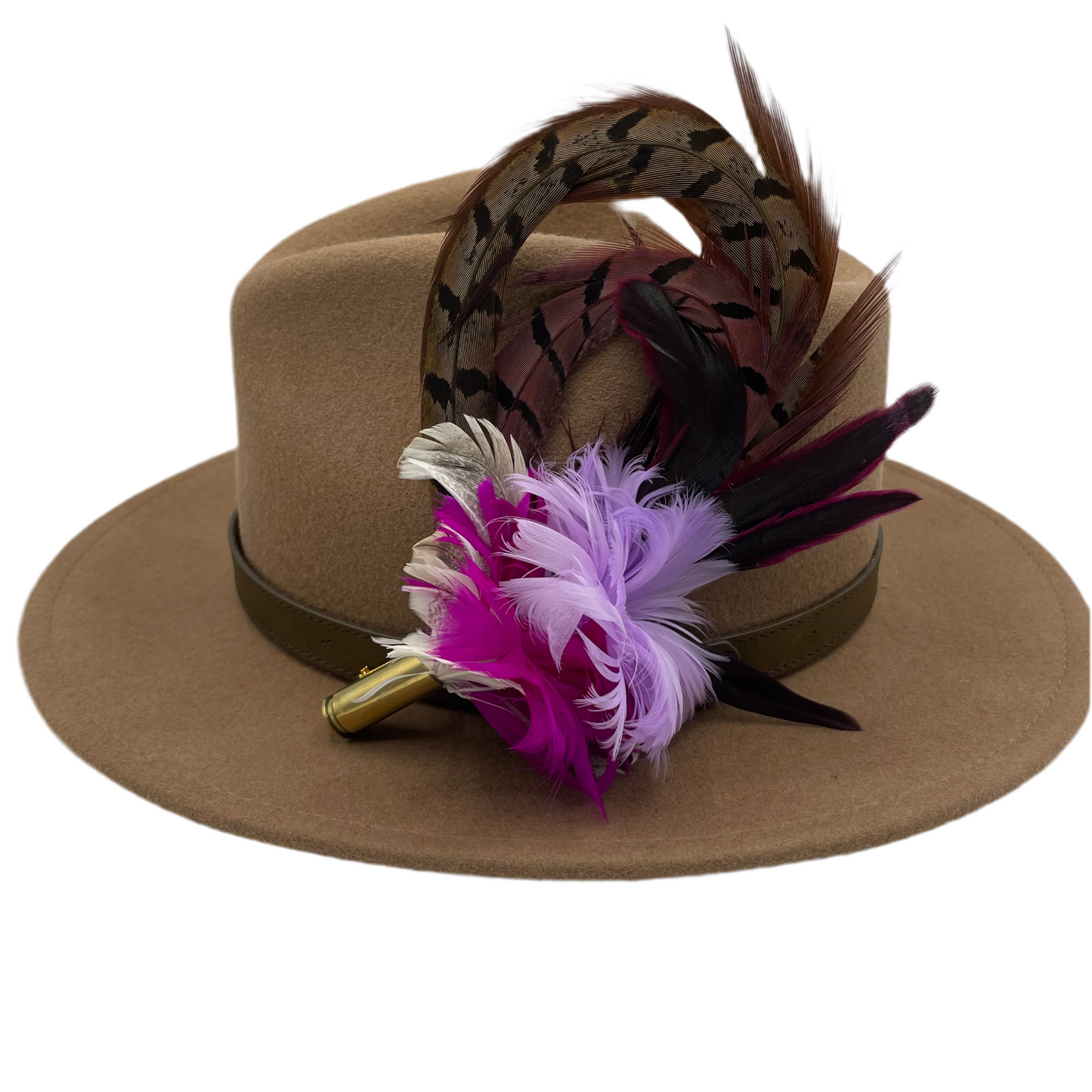 Cerise, Lilac, Wine & Natural Feather Hat Pin (CFP241)