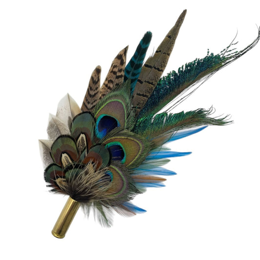 Teal & Natural Feather Hat Pin (CFP784)