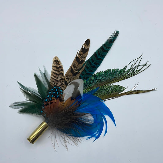 Peacock, Turquoise & Natural Feather Hat Pin (CFP401)