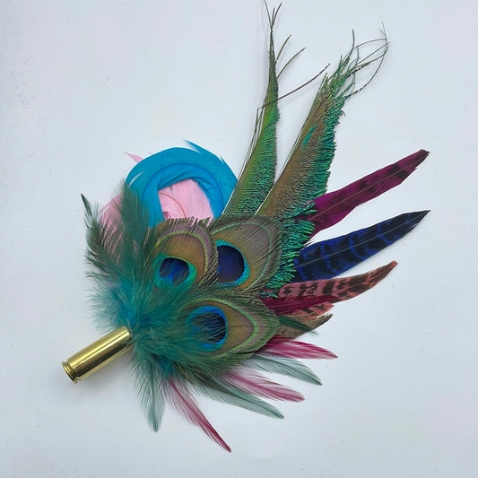 Peacock, Pink, Claret & Turquoise Feather Hat Pin (CFP417