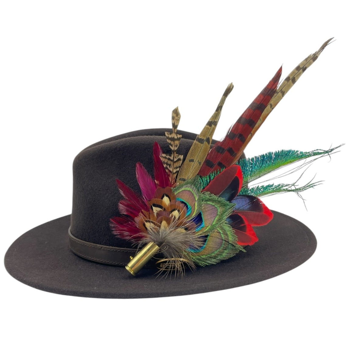 Red, Teal & Natural Feather Hat Pin (CFP790)