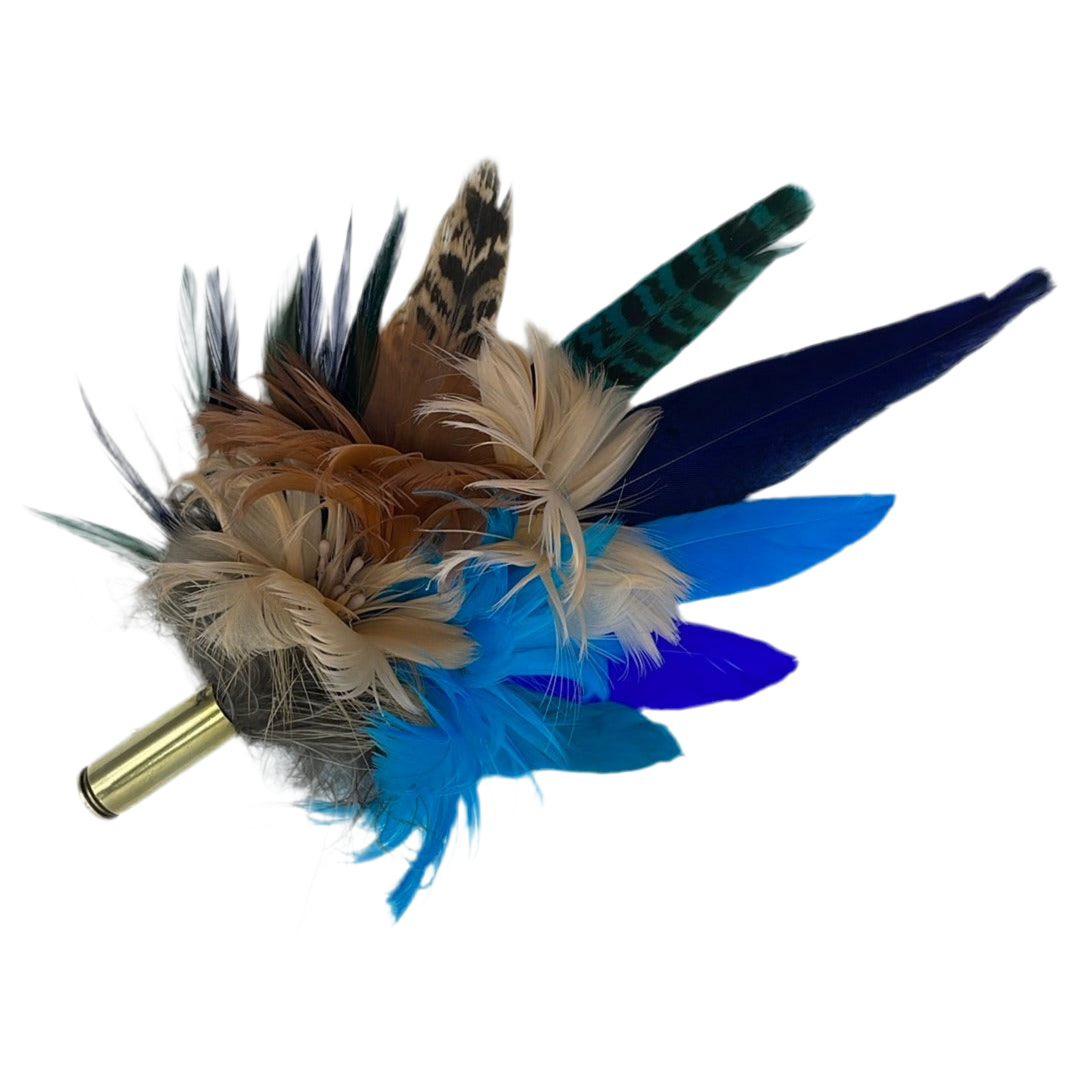 Peach, Coffee, Turquoise & Blue Feather Hat Pin (CFP405)