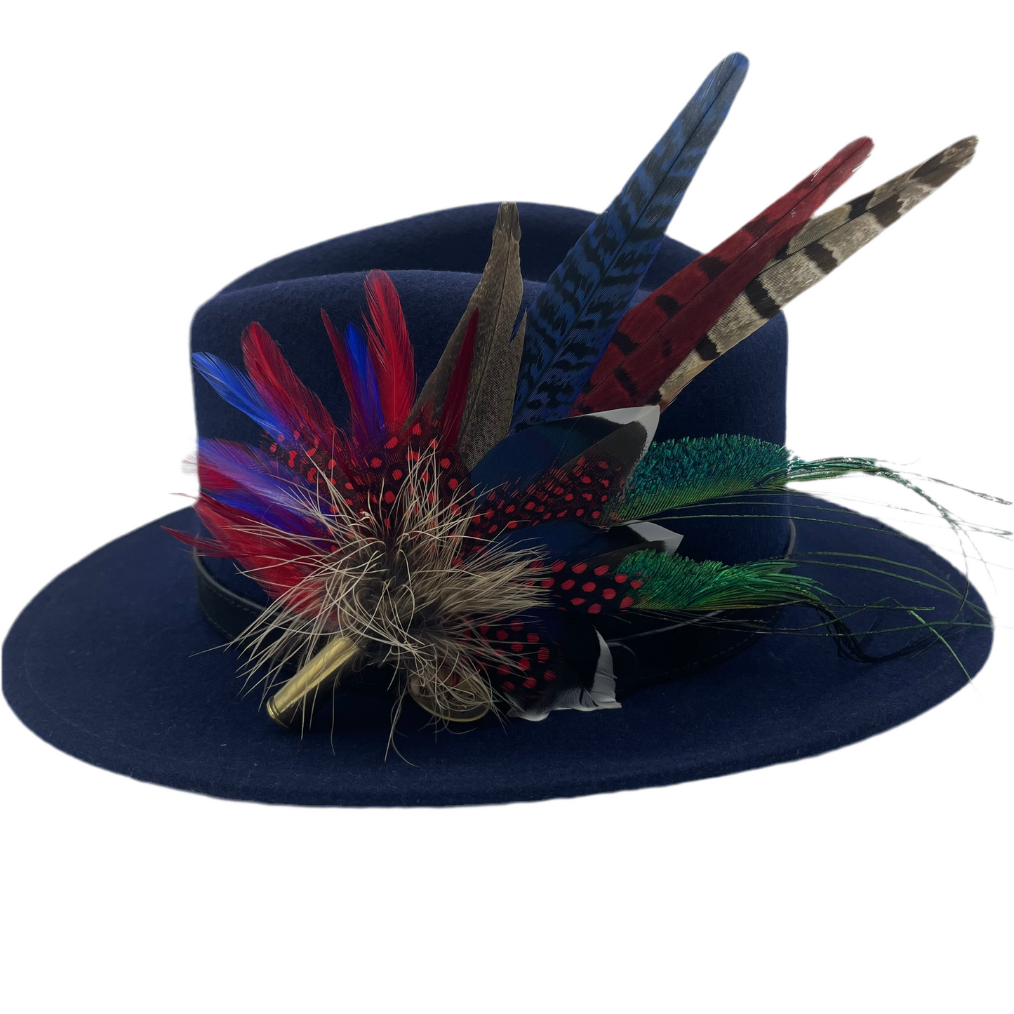 Red, Blue & Natural Feather Hat Pin (CFP370)