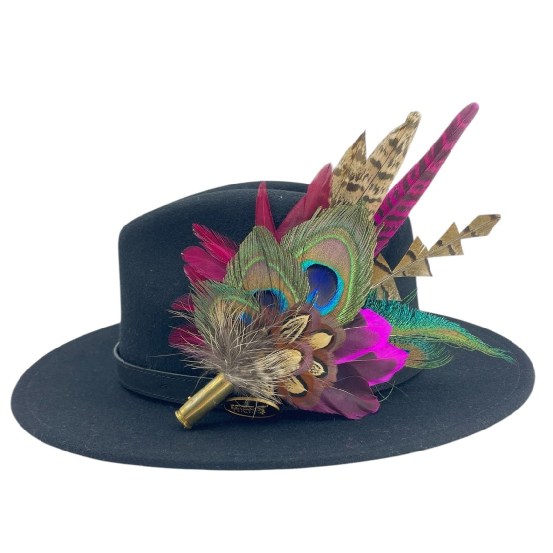 Teal, Cerise Pink, Wine & Natural Feather Hat Pin (CFP787)