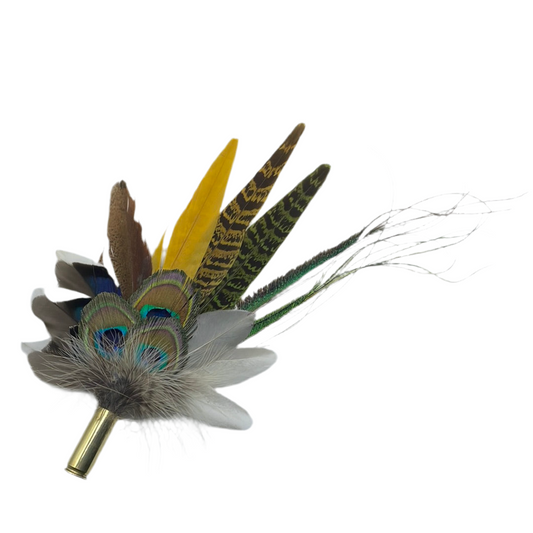 Peacock, Mustard & Natural Feather Hat Pin (CFP338)
