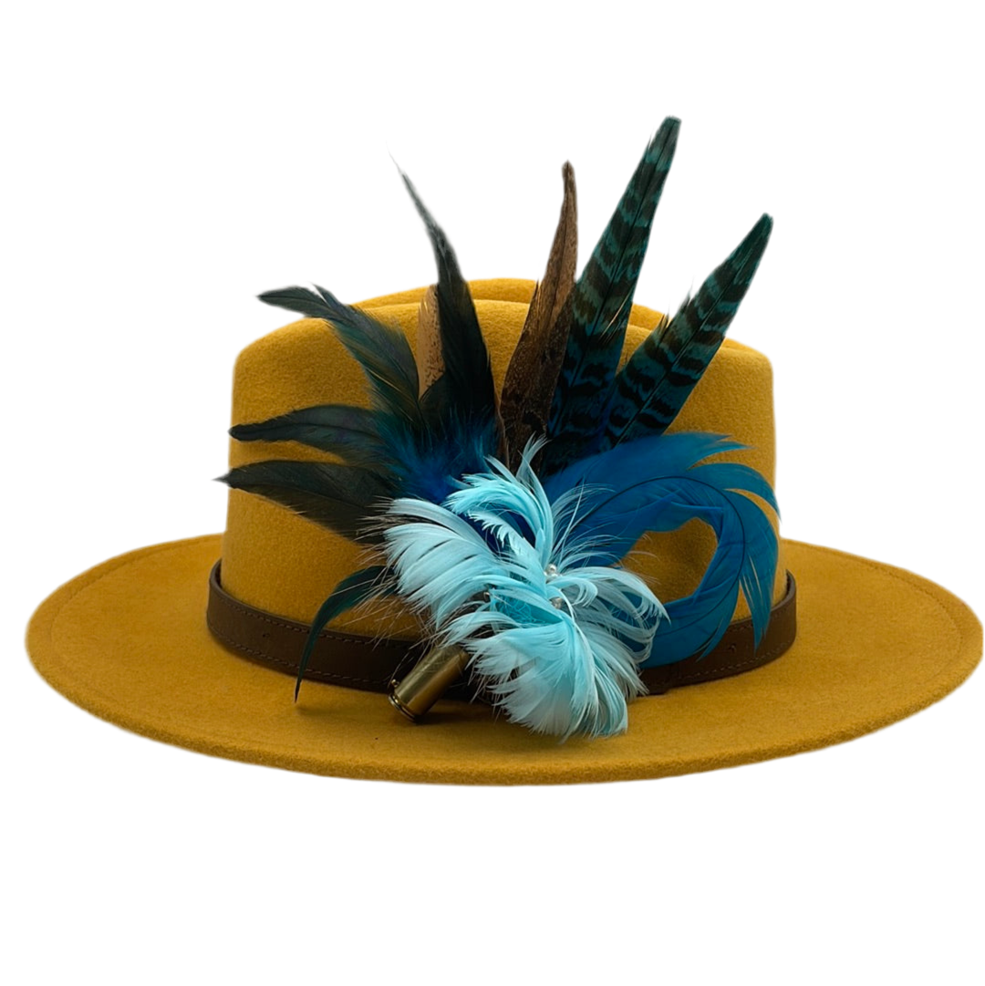 Blue & Natural Feather Hat Pin (CFP317)