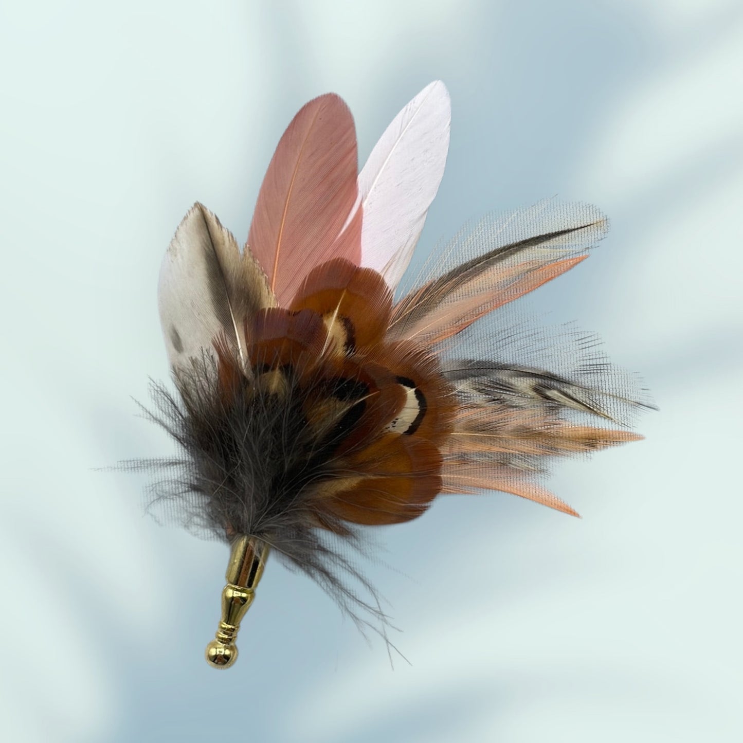 Peach & Natural Feather Lapel Pin in a Gold Clasp (CFLP111)