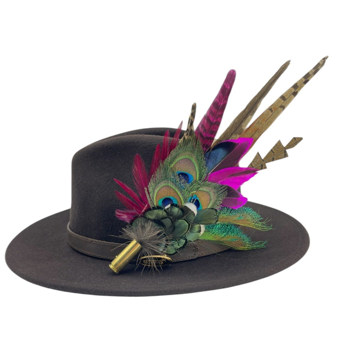 Teal, Cerise Pink & Natural Feather Hat Pin (CFP788)