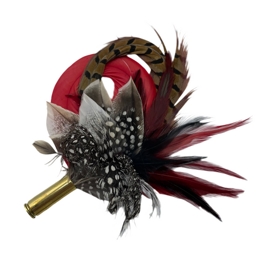 Red, Black, White & Natural Feather Hat Pin (CFP246)