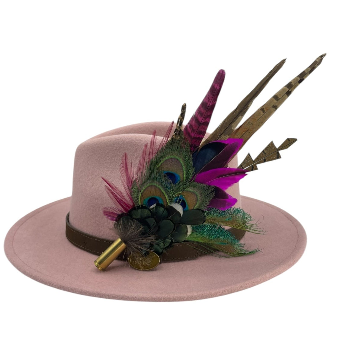 Teal, Cerise Pink & Natural Feather Hat Pin (CFP788)