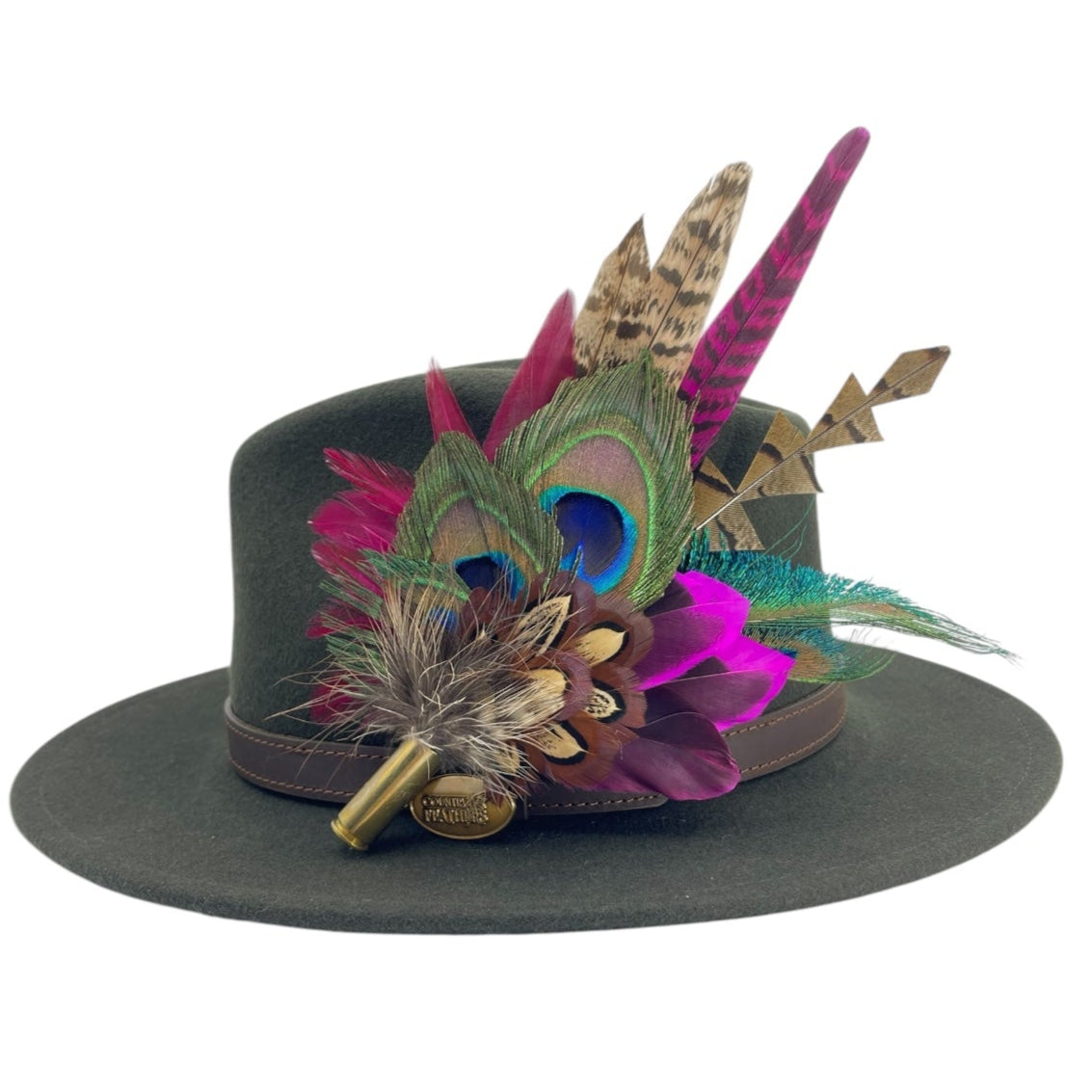 Teal, Cerise Pink, Wine & Natural Feather Hat Pin (CFP787)