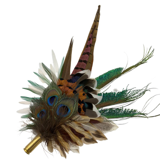 Teal, brown, green, cream & natural Feather Hat Pin (CFP795)