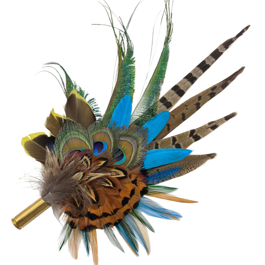 Teal, gold yellow & natural Feather Hat Pin (CFP801)