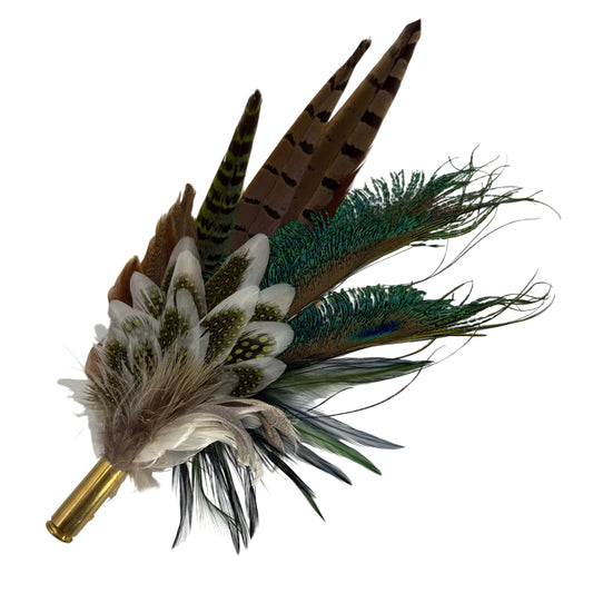 Olive green, teal, white & brown Feather Hat Pin (CFP802)