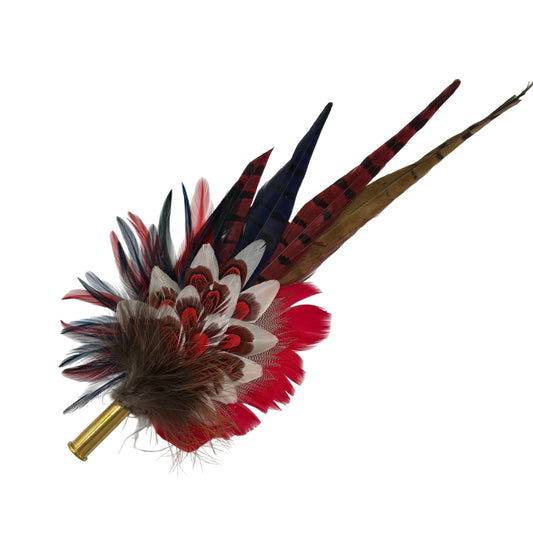 Red, navy, white & natural Feather Hat Pin (CFP803)