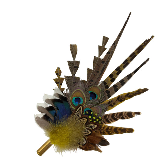 Gold, brown, blue & natural Feather Hat Pin (CFP807)
