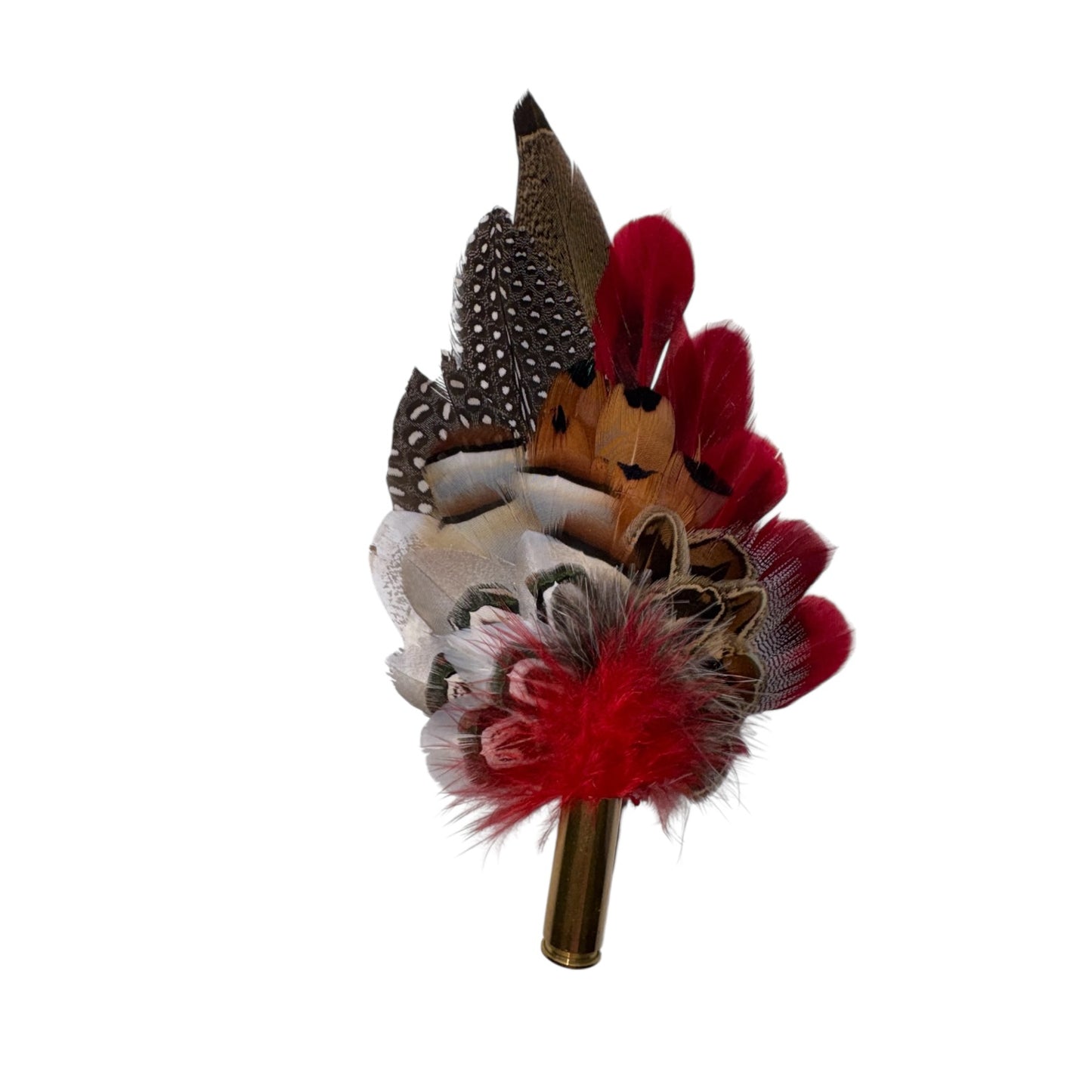 Deep Red, Black, White and Natural Feather Hat Pin (CFP845)