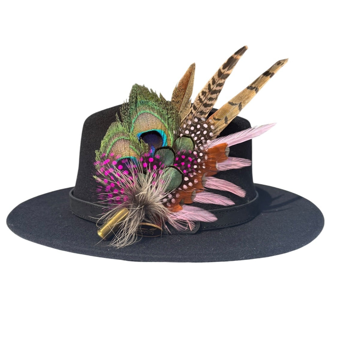 Peacock, Cerise and Light Pink Feather Hat Pin CFP867