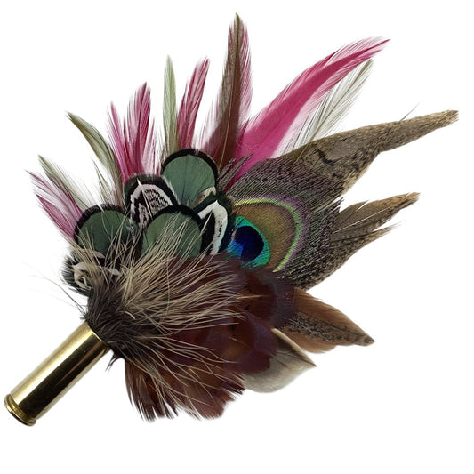 Wine, Green and Natural Feather Hat Pin (CFP829)