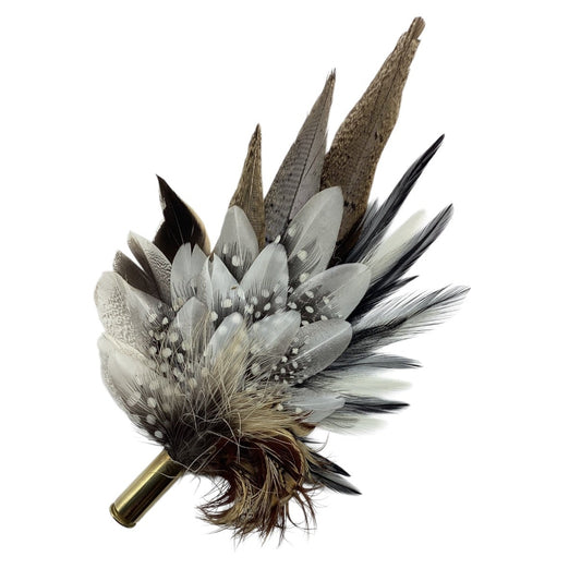 Black, White and Natural Feather Hat Pin (CFP834)