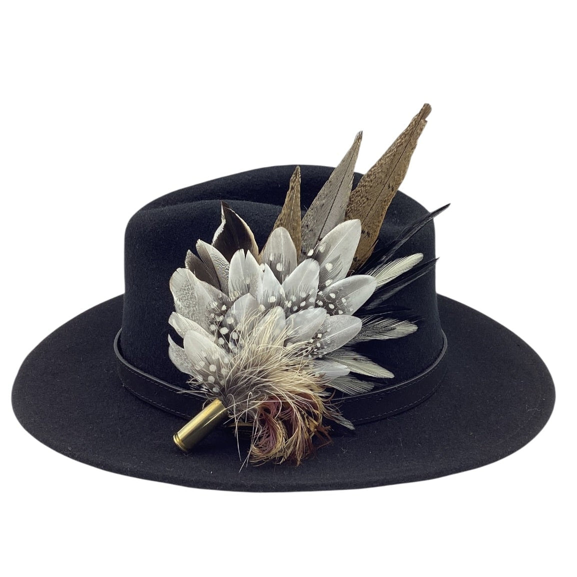 Black, White and Natural Feather Hat Pin (CFP834)