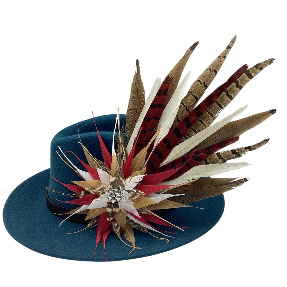 Red, Gold, white and Natural Feather Hat Pin (CFP839)
