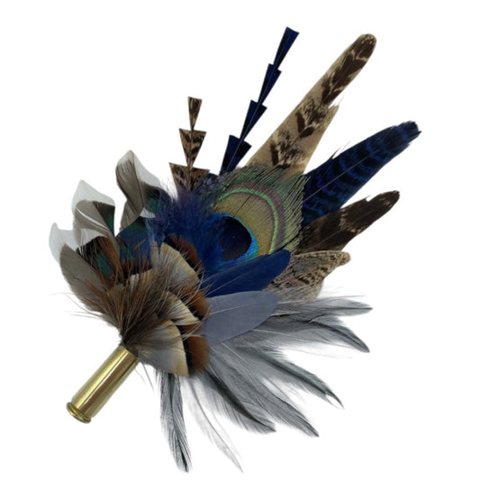 Blue, Grey & Natural Feather Hat Pin (CFP678)