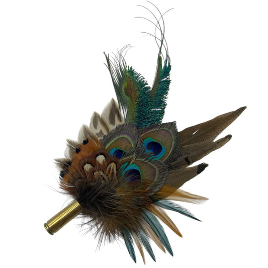 Peacock, Rust & Natural Feather Hat Pin (CFP757)