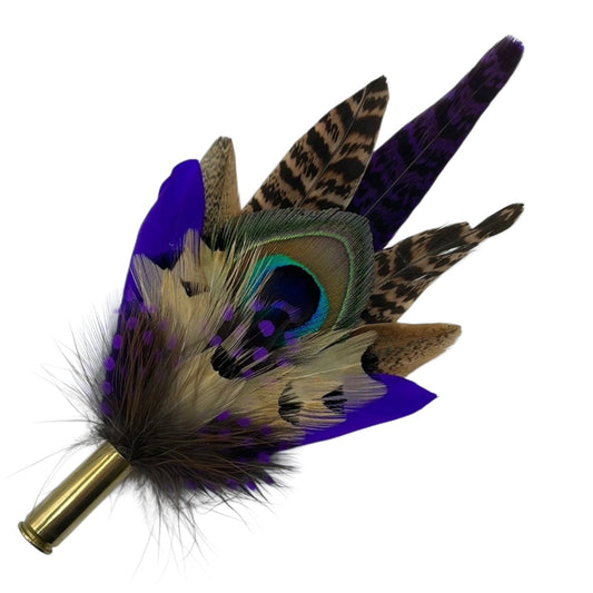 Peacock, Purple & Natural Feather Hat Pin (CFP436)
