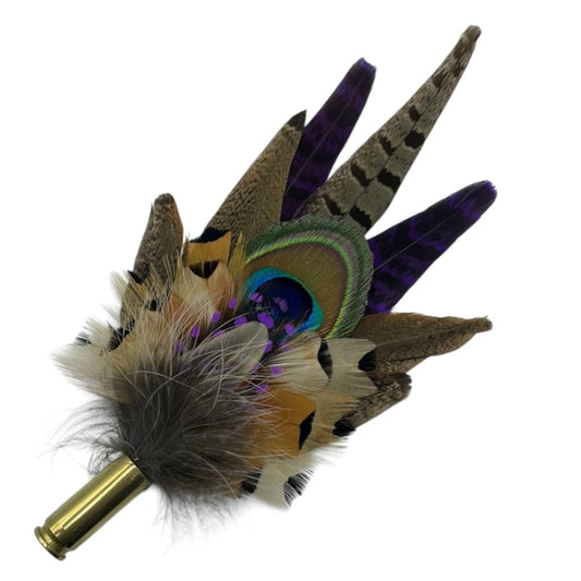 Peacock, Purple & Natural Feather Hat Pin (CFP434)