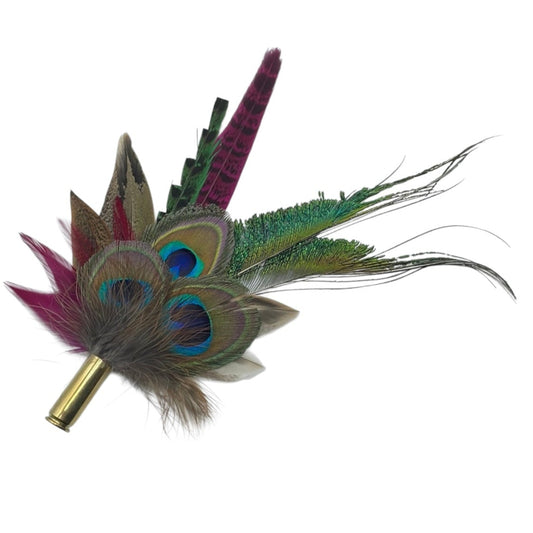Peacock, Wine & Natural Feather Hat Pin (CFP419)