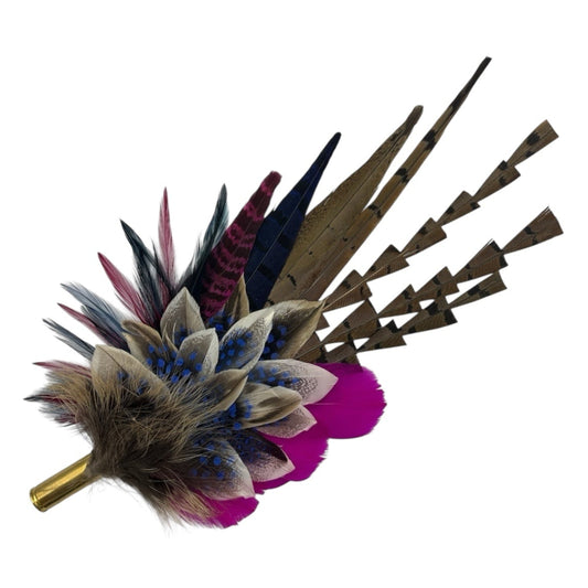 Navy, natural, cerise pink & white Feather Hat Pin (CFP793)