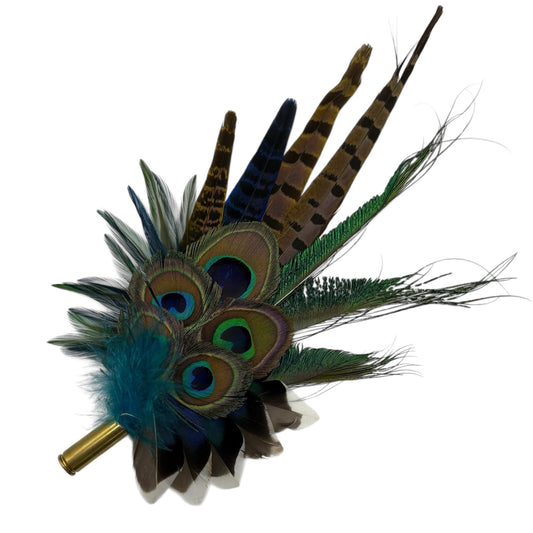 Navy, Green & natural Feather Hat Pin (CFP797)