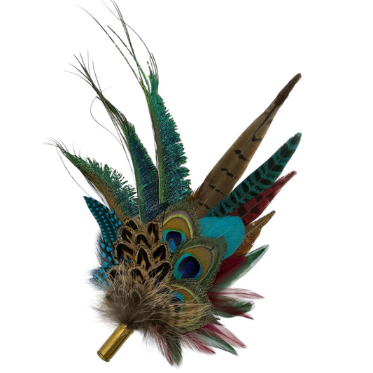 Wine, teal, green & natural Feather Hat Pin (CFP799)