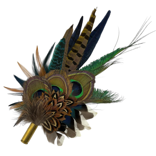 Mustard, navy, teal, green & natural Feather Hat Pin (CFP800)