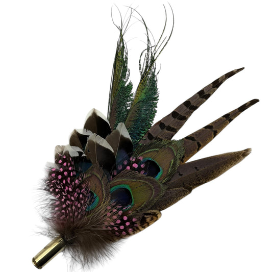 Pink, teal, blue, green an natural Feather Hat Pin (CFP685)