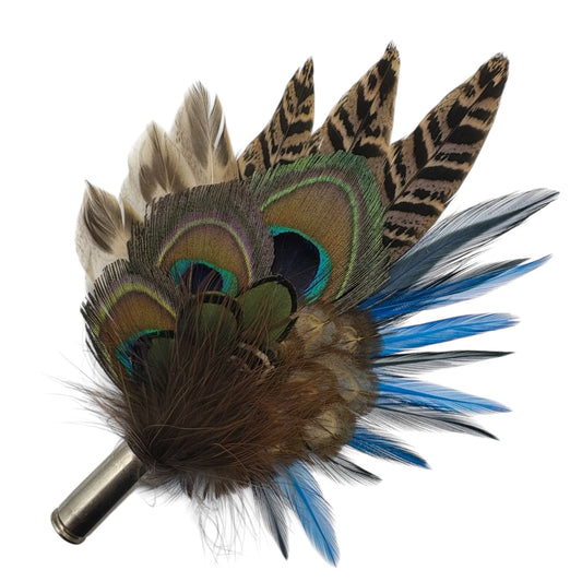 Turquoise, navy, green and natural Feather Hat Pin (CFP820)