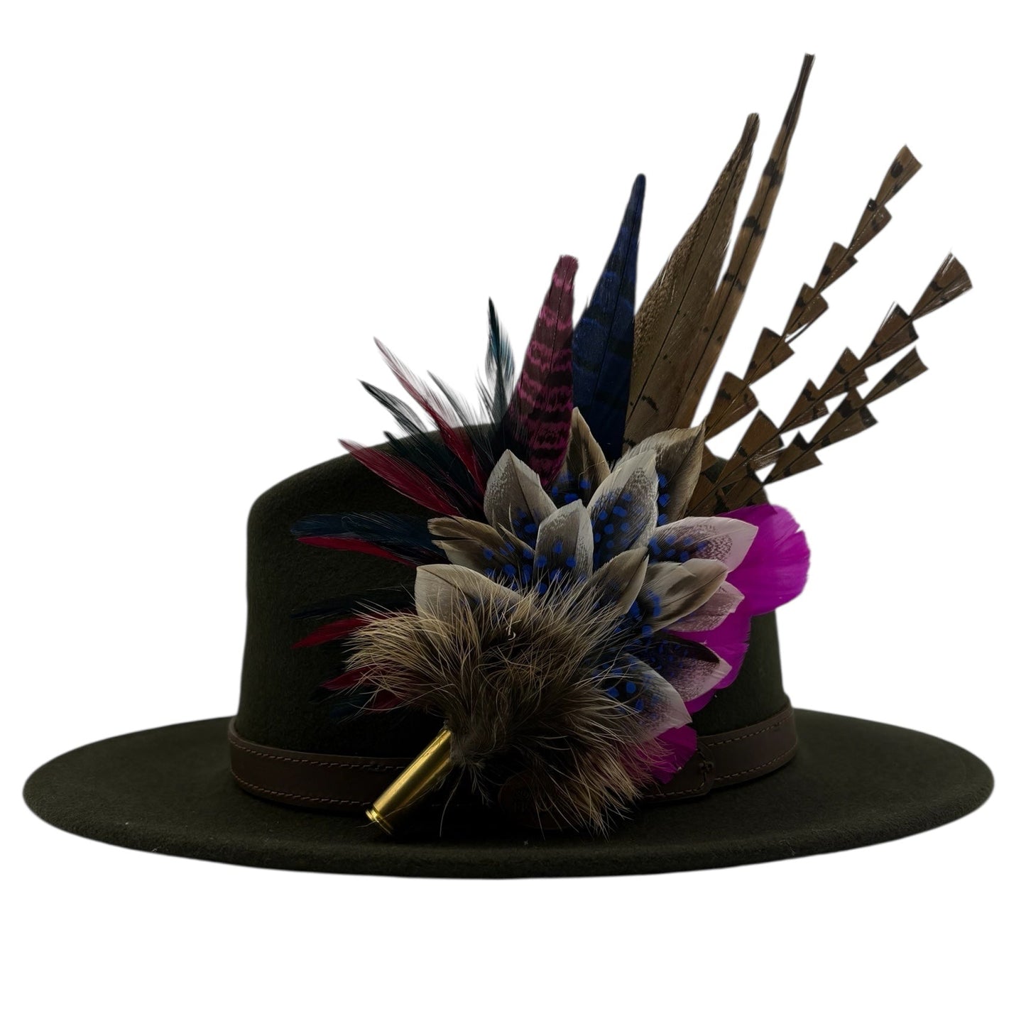 Navy, natural, cerise pink & white Feather Hat Pin (CFP793)
