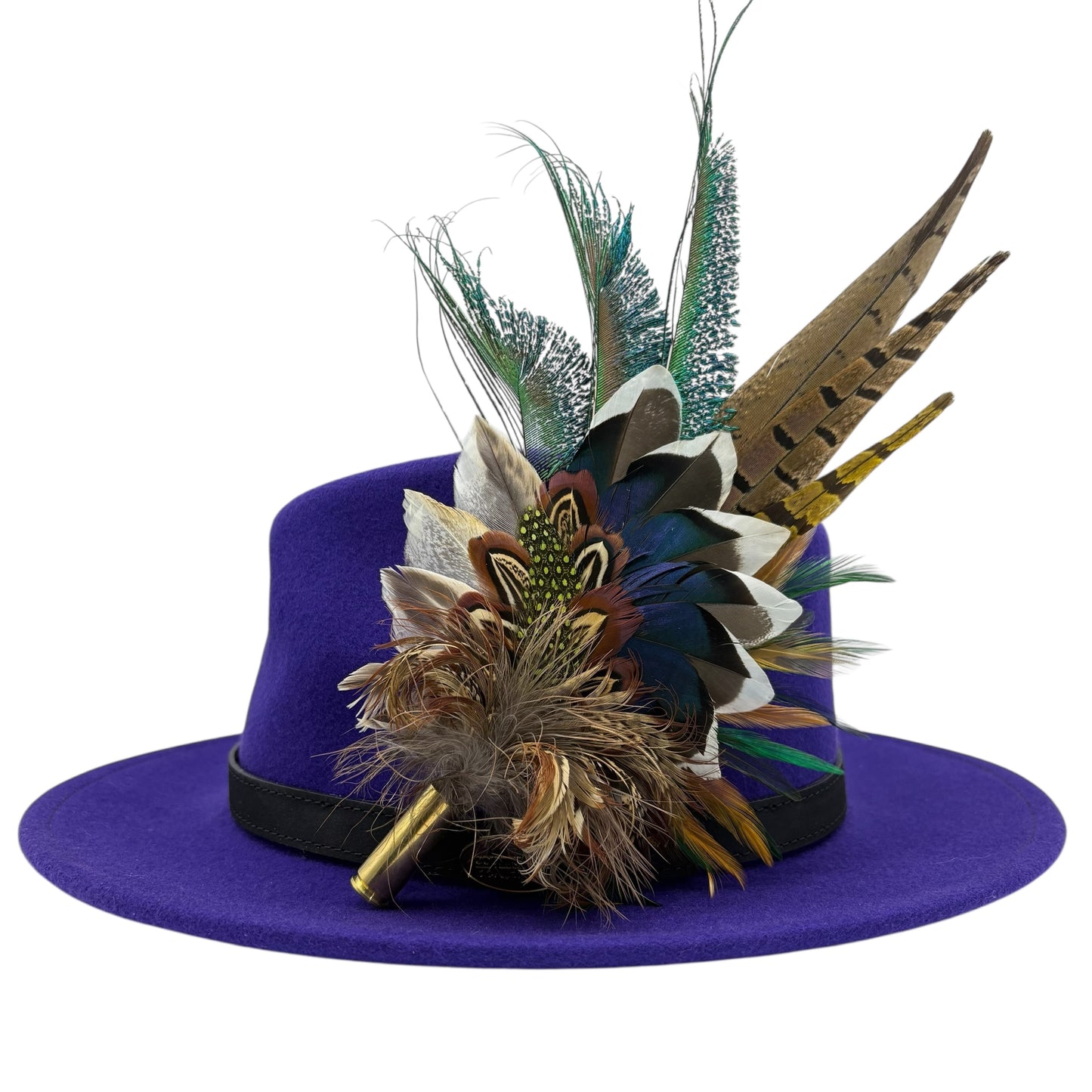 Teal, natural, brown, blue, green & gold Feather Hat Pin (CFP796)