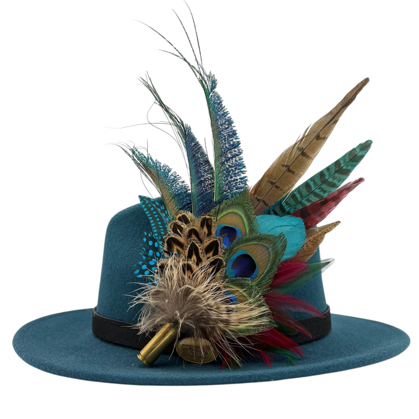 Wine, teal, green & natural Feather Hat Pin (CFP799)